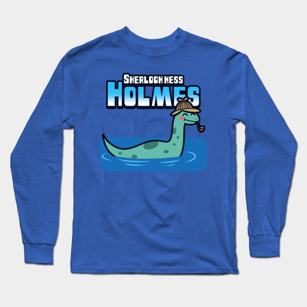 Cute Sherlock Holmes Kawaii Lochness Monster Funny Cartoon Long Sleeve T-Shirt by BoggsNicolas
